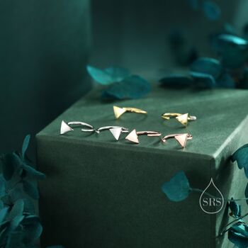 Sterling Silver Tiny Triangle Huggie Hoop Earrings, 6 of 12