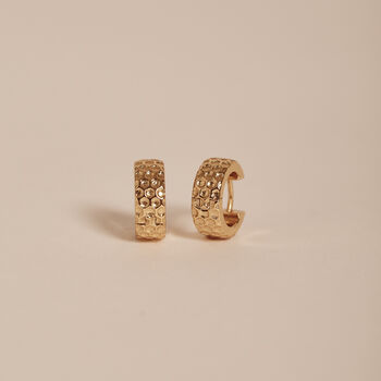 Gold Honeycomb Huggie Hoops, 2 of 4
