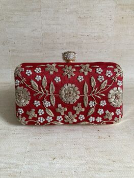 Red Handcrafted Raw Silk Clutch Bag, 6 of 10