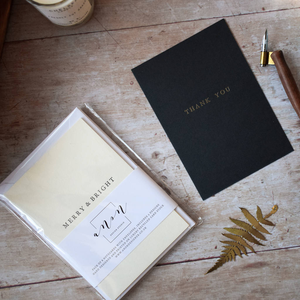 merry and bright letterpress note cards by anon design studio