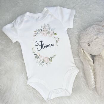 Floral Personalised Baby Grow With Name, 2 of 3