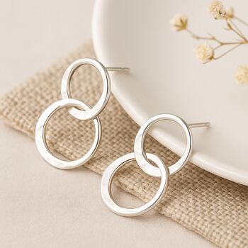 Sterling Silver Linked Hoop Stud Earrings – 18mm Drop, 2 of 8