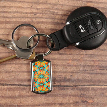 Moroccan Flower Blue Orange Key Ring, 4 of 10