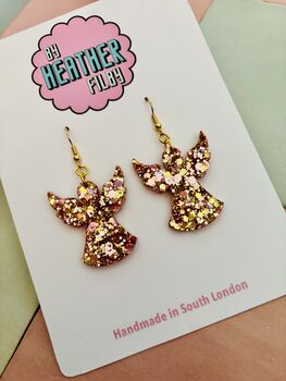 Christmas Angel Glitter Earrings / Festive Jewellery / Holiday Jewellery / Sparkly Jewellery, 7 of 7