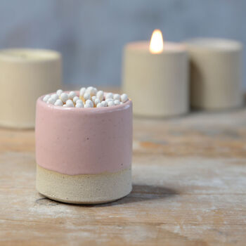 Match Striker Pot With Matches In Pale Pink, 2 of 6