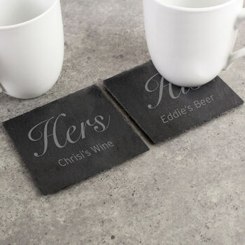 Personalised His And Hers Slate Coaster Set, 2 of 3