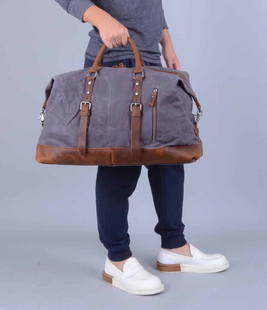 Unisex Waxed Canvas Travel Holdall Bag By Eazo