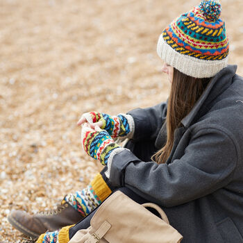 Fair Trade Unisex Bobble Hat Fair Isle Lined Waste Wool, 7 of 10