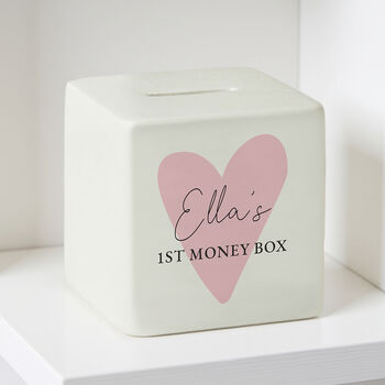 Personalised Pink Heart Money Box, 2 of 6