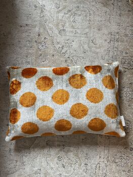 Oblong Velvet Ikat Cushion Orange Spot, 5 of 6