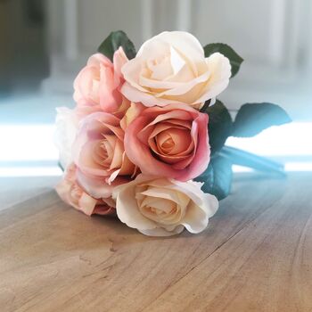 Faux Flowers Bouquet Of Peach And Cream Roses, 2 of 7