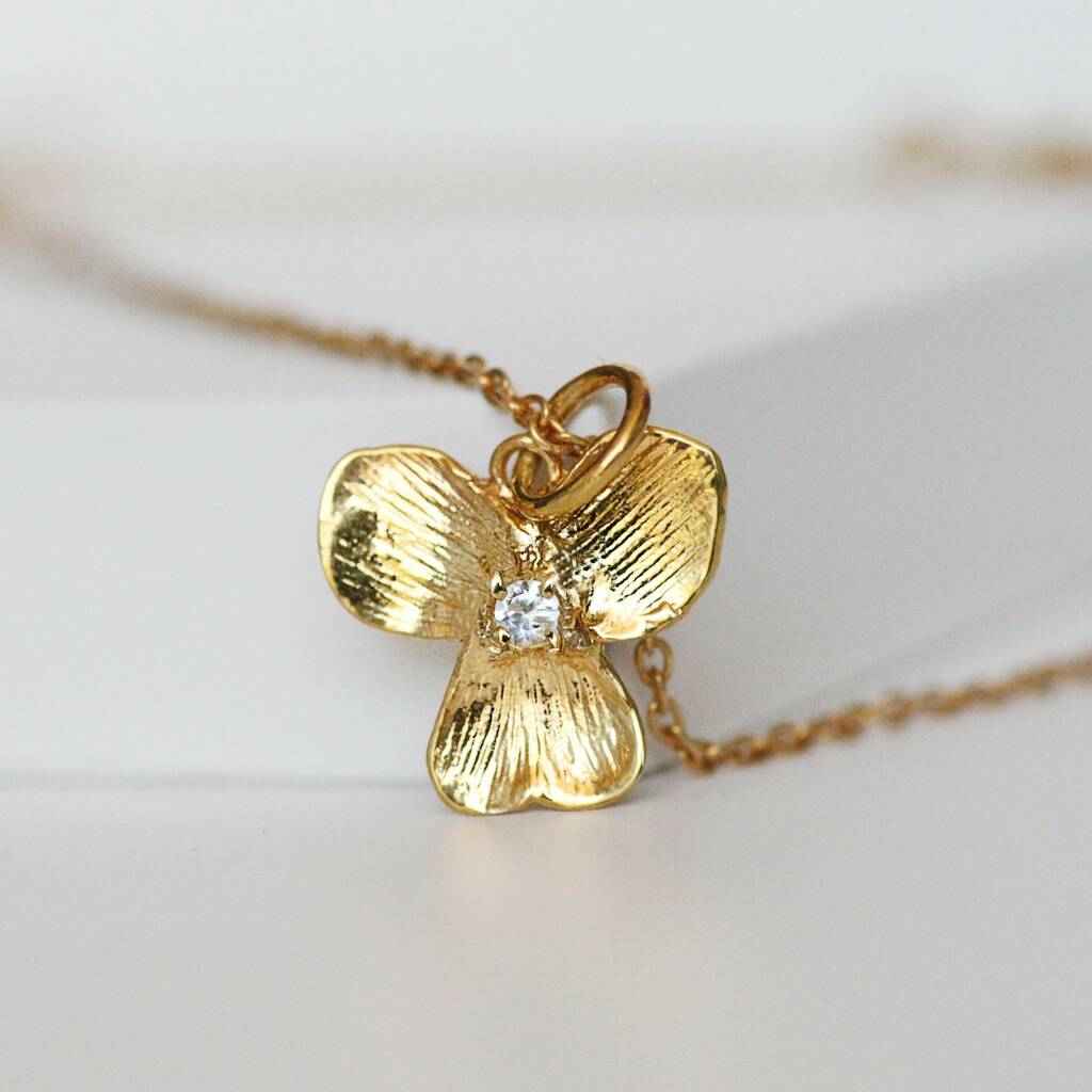 Gold Nature Inspired Pansy Necklace By AMULETTE