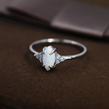 White Opal Marquise And Cz Ring In Sterling Silver, 3 of 12