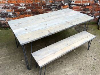 Industrial Reclaimed Hairpin Leg Table And Bench 202, 5 of 6