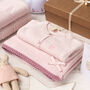 Girls Spot And Bow Pale Pink Baby Blanket And Hat Set, thumbnail 4 of 11