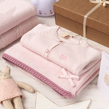 Girls Spot And Bow Pale Pink Baby Blanket And Hat Set, 4 of 11