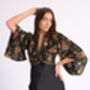 Black Batik Silk Blend Luxury Festival Wrap Top, thumbnail 3 of 5