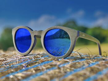 Rivington Sunglasses Recycled Denim Frame And Blue Lens, 3 of 7