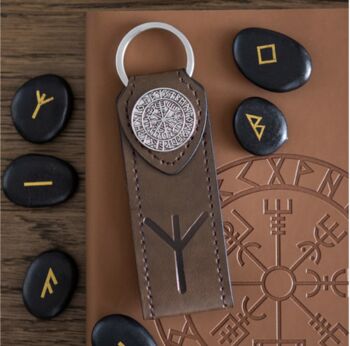 Men’s Rune Embossed Faux Leather Key Ring, 5 of 8