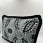 Modern, Oblong, Velvet, Ikat, Cushion With Black Silk Tassels Blue, Black And White Feather Design, thumbnail 3 of 6