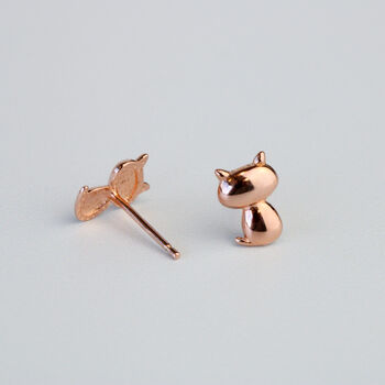 Rose Gold Colour Cat Stud Earrings, 2 of 4