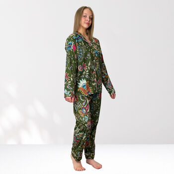 Green Floral 100% Cotton Ladies Pyjamas, 7 of 8