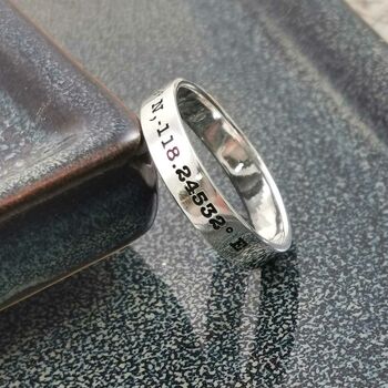 Coordinates Latitude Longitude Silver Band Ring, 3 of 12