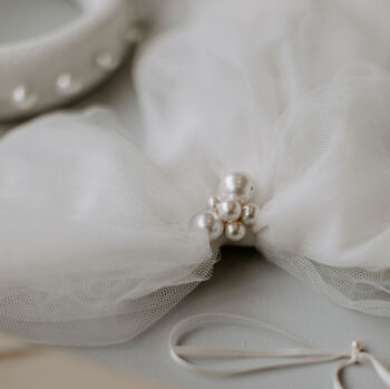 Bridal Ivory Pearl Cluster Soft Tulle Bow Veil, 5 of 8