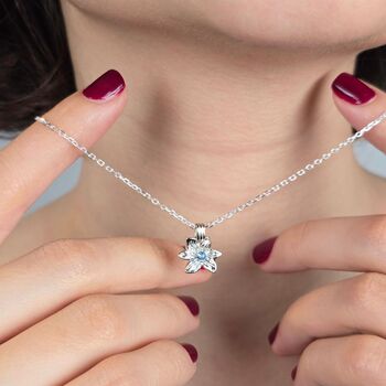 Aquamarine March Daffodil Birthflower Silver Necklace, 4 of 4