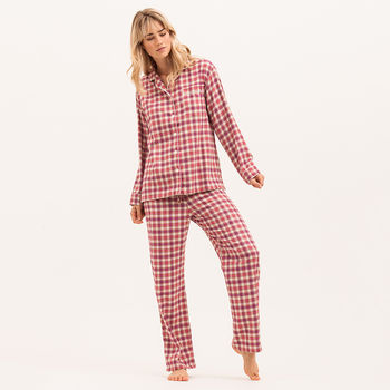 Women's Brushed Cotton Pink Pyjamas, 2 of 5