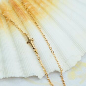 Silver/Gold Plated Sideways Cross Necklace, 10 of 10