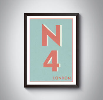 N4 Finsbury Park, Harringay London Postcode Print, 7 of 12