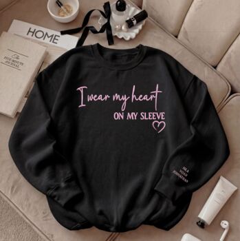 Personalised I Wear My Heart On My Sleeve Unisex Sweatshirt With Names On Sleeve, 9 of 12