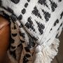 Black And Cream Patterned Throw With Tassels, thumbnail 2 of 3
