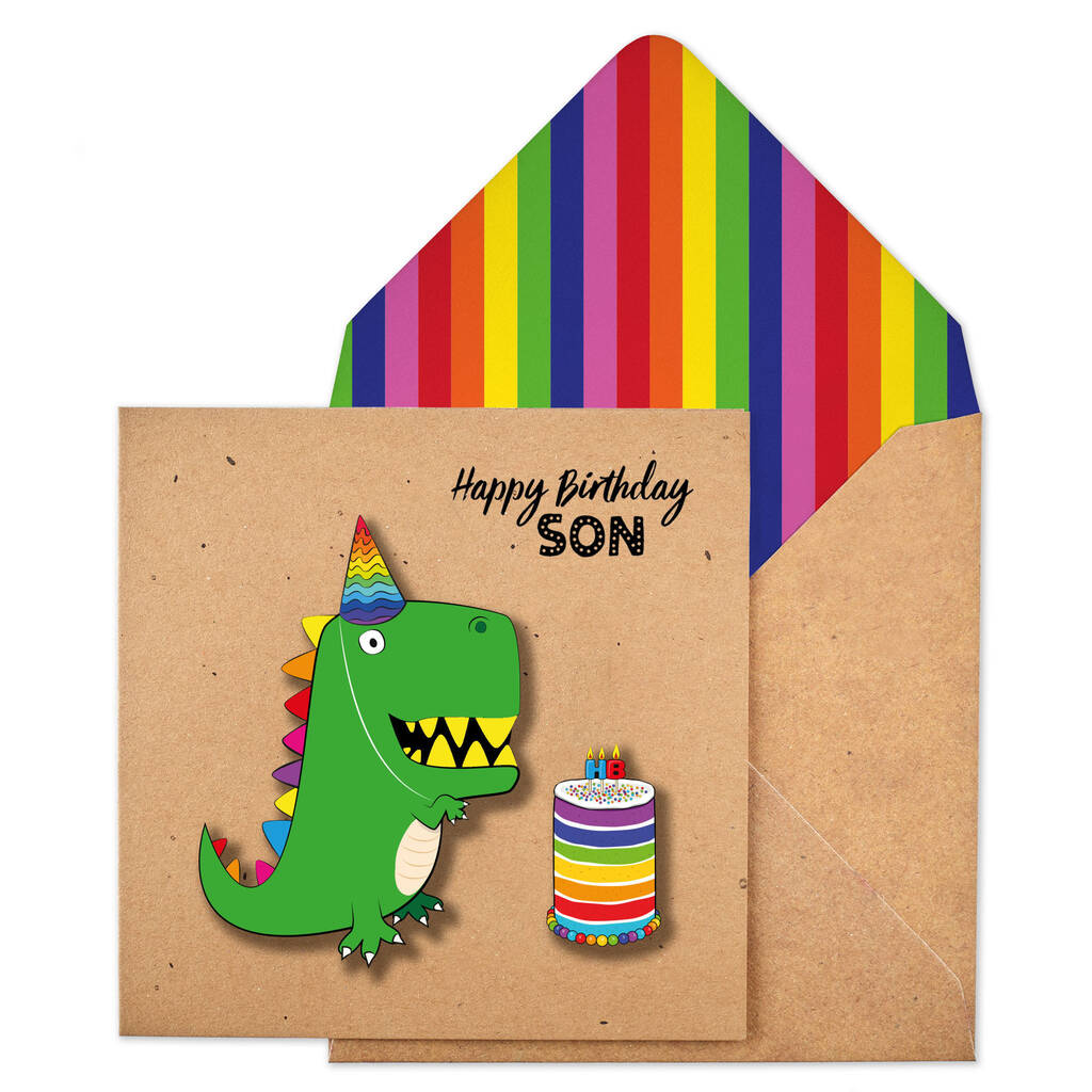 Handmade Happy Birthday Son Dinosaur Personalised Card, 1 of 5