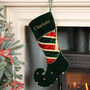 Personalised Green Velvet Jingle Bell Elf Stocking, thumbnail 4 of 8