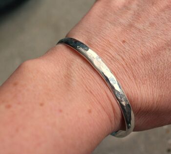 Heavy Hammered D Shaped Silver Bangle, 2 of 2