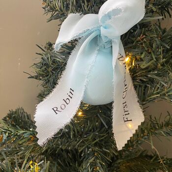 Personalised First Christmas Tree Bauble With Personalised Bow, 5 of 6