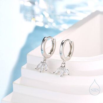 Sterling Silver Cz Marquise Crown Huggie Hoop Earrings, 2 of 11