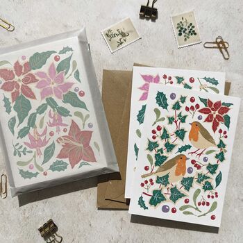 Set Of Eight Botanical Block Print Christmas Cards, 3 of 8
