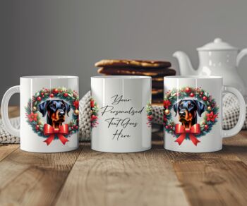 Personalised Doberman Christmas Wreath Dog Mug B, 2 of 2