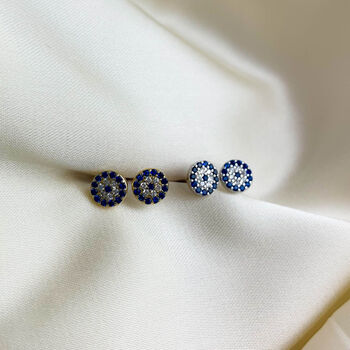 Sterling Silver Crystal Evil Eye Stud Earrings, 4 of 5