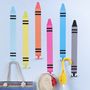 Six Crayon Shape Wall Stickers With Coat Hooks, thumbnail 1 of 3