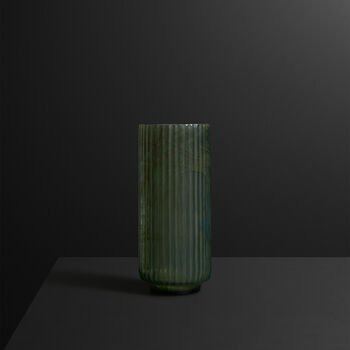 Reeded Green Cylindrical Glass Vase, 5 of 5