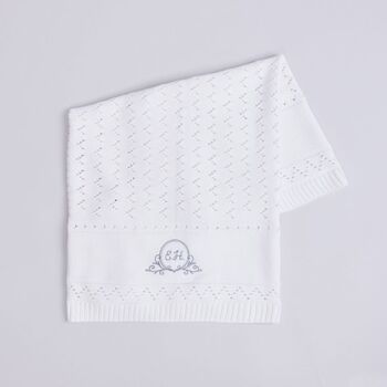 Monogrammed White Blanket With Crest Design, 2 of 6