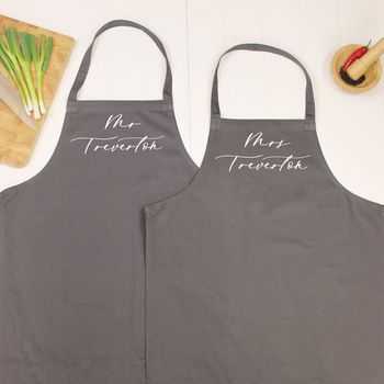 Mr And Mrs Personalised Apron Script Style, 7 of 10
