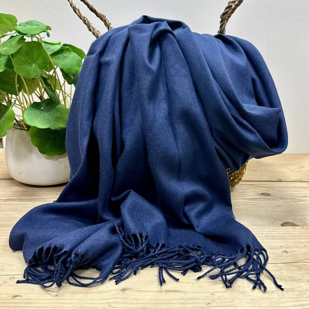 Super Soft Plain Pashmina Style Scarf In Navy Blue, 1 of 3
