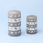 G Decor Elk Snowflake Grey Christmas Pillar Candle, thumbnail 5 of 6