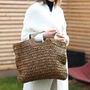 Straw Tote Bag Eco Friendly With Wooden Handles, thumbnail 1 of 12