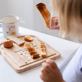 Personalised Egg Toast Chopping Board And Enamel Mug, 6 of 11